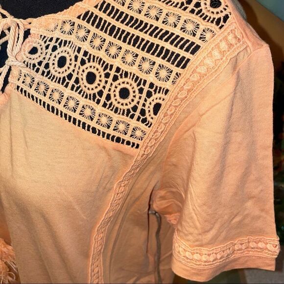🆕 margaritaville boho peach knit crocheted cotton blend front tie top size Med - Picture 2 of 7